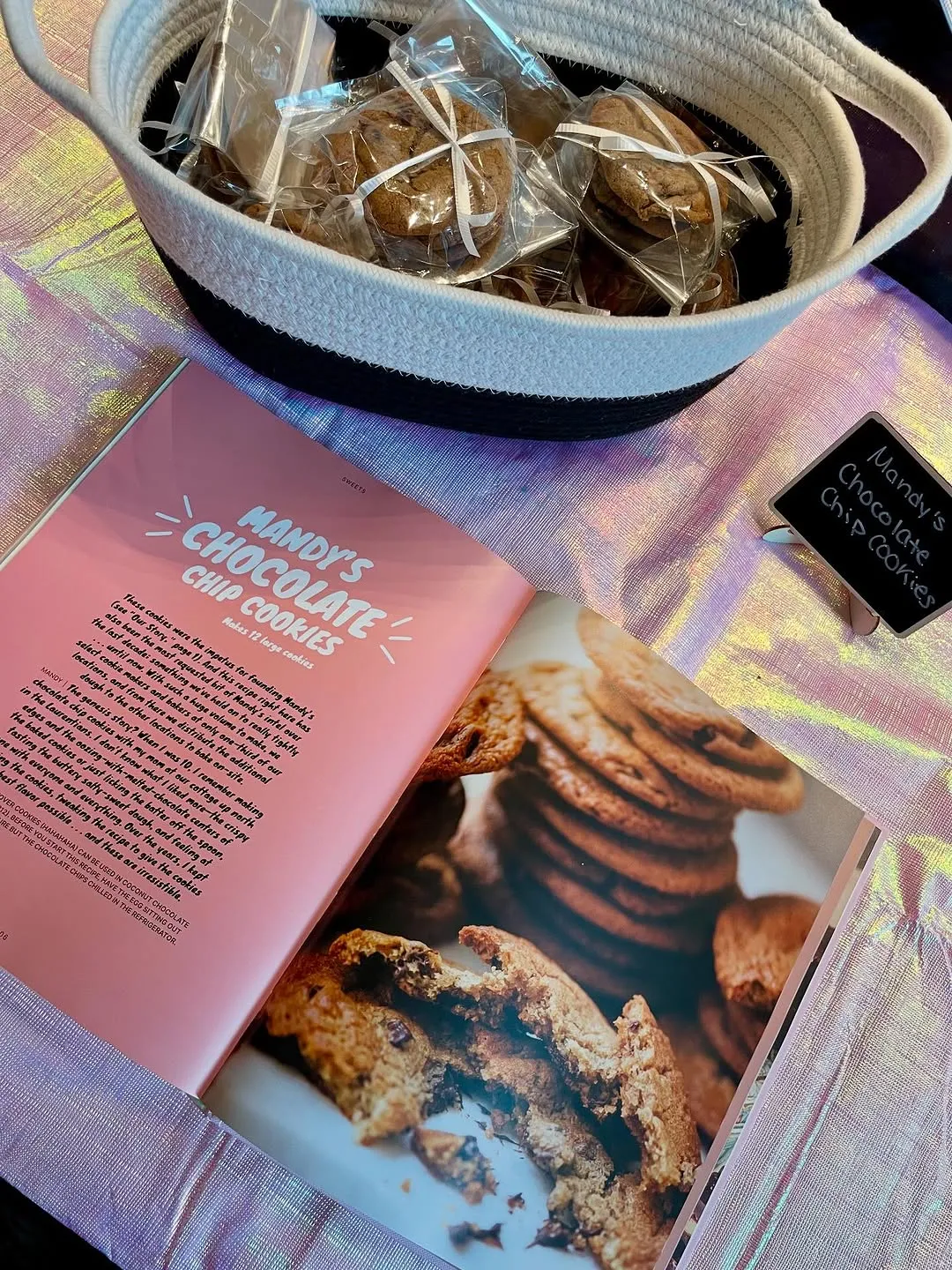 Mandy’s chocolate chip cookies beside the cookbook page