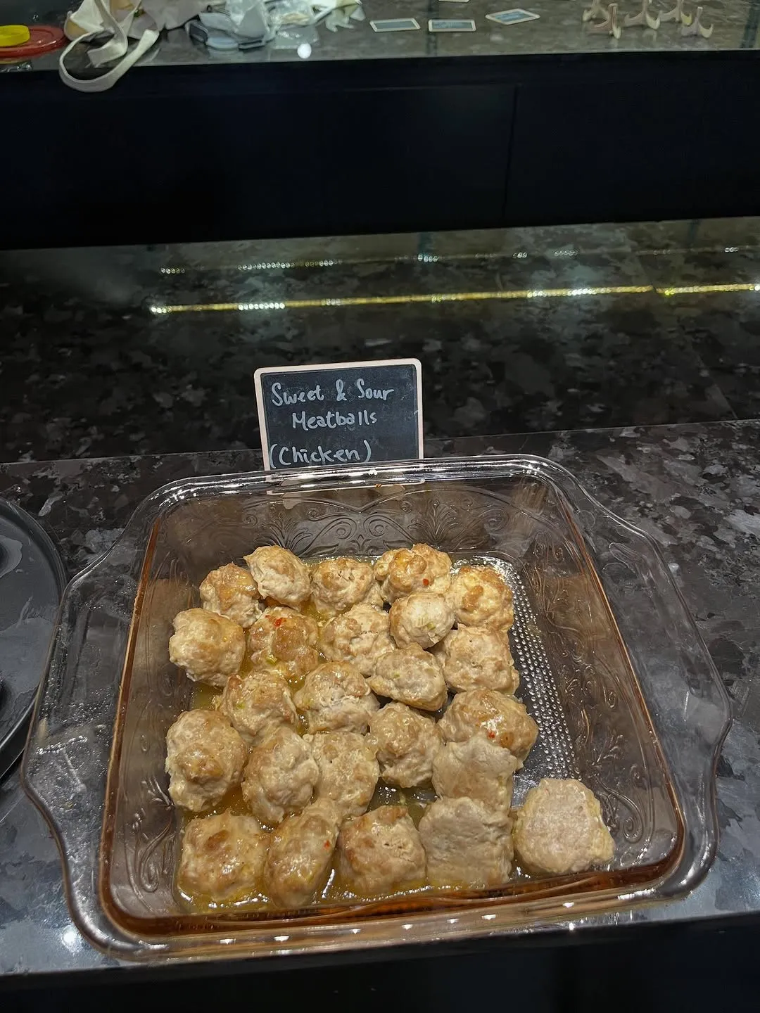 Sweet and sour chicken meatballs at the event